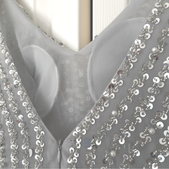 LIGHT GRAY SEQUENCES AND BEADS TULLE DRESS PROM DRESS - Picture 12 of 15